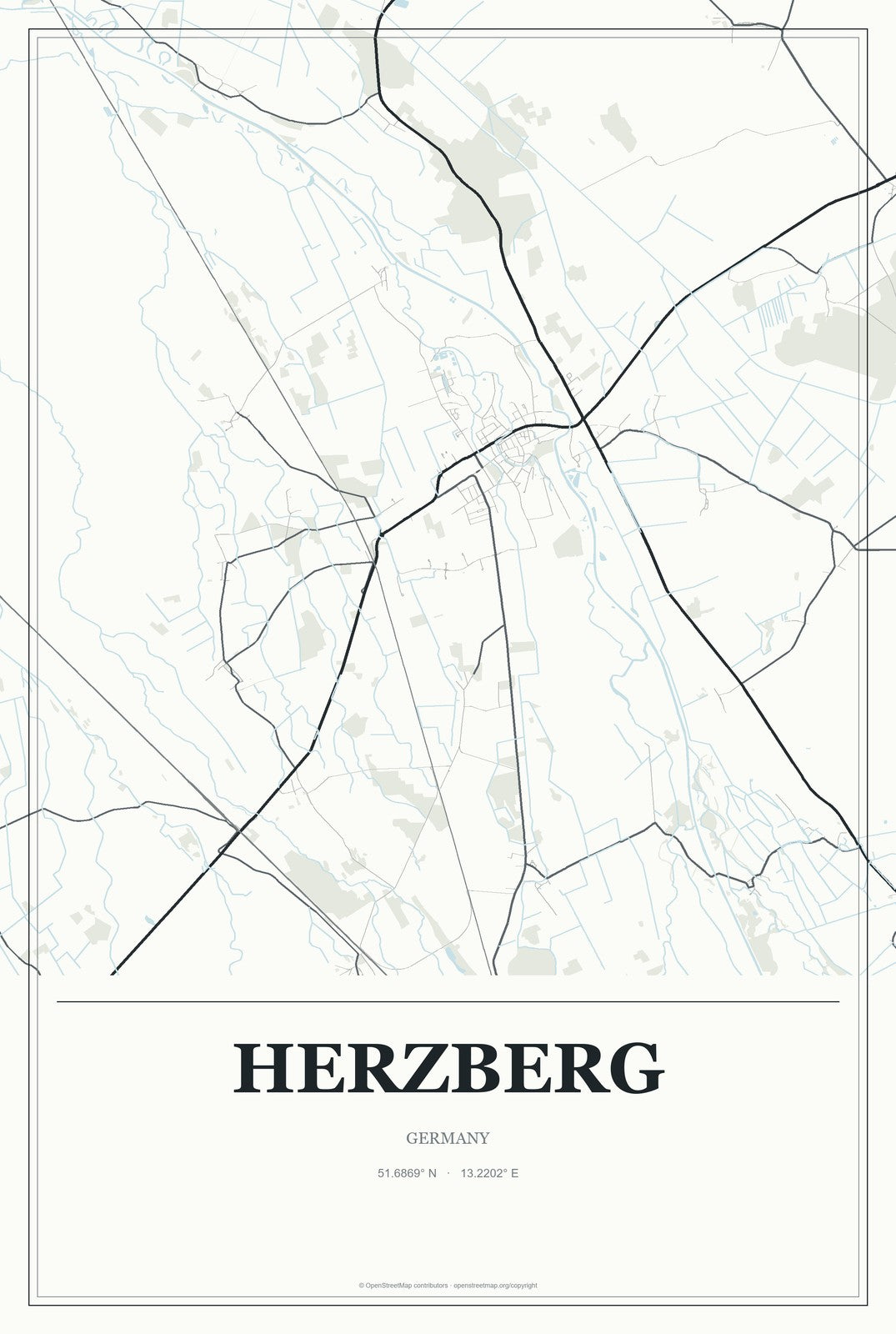 Herzberg, Germany City Map Aluminum Sign in Gallery Air style