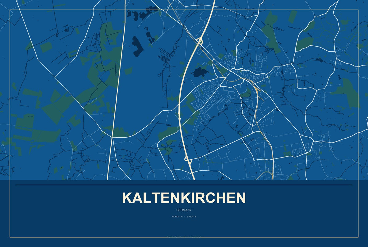 Kaltenkirchen, Germany City Map Aluminum Sign in Harbor Cobalt style