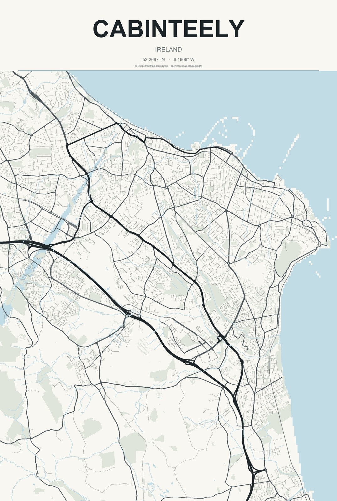 Cabinteely, Ireland City Map Aluminum Sign in Headline Atlas style