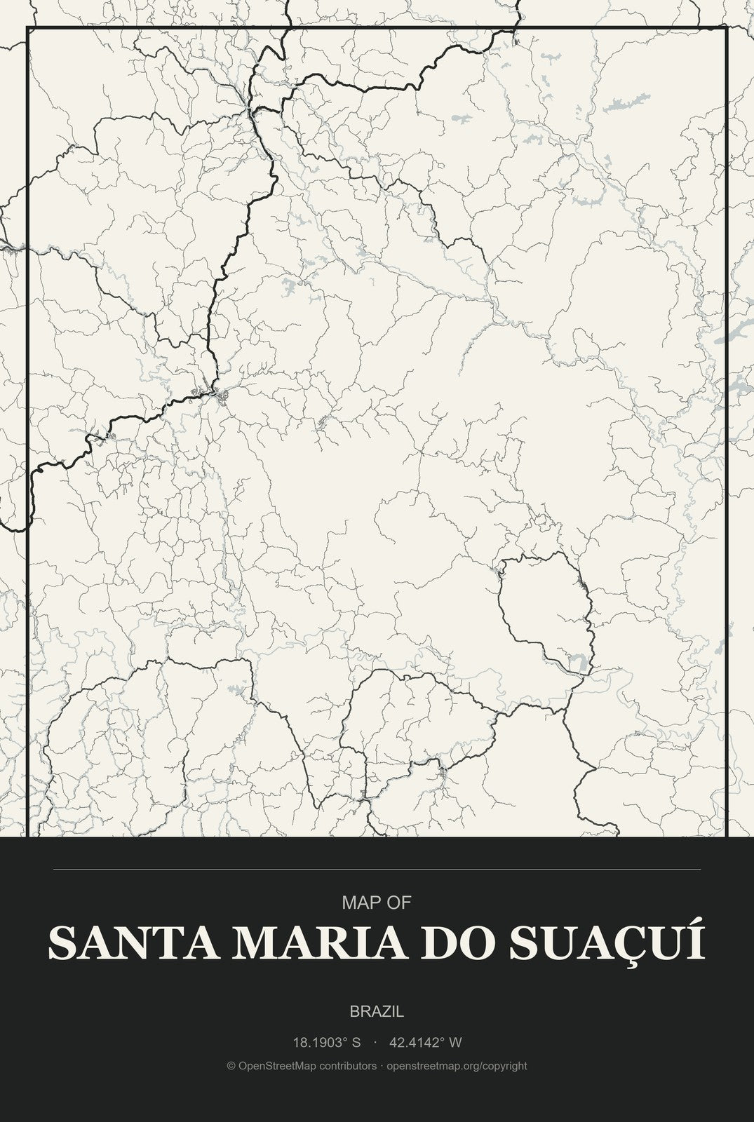 Santa Maria do Suaçuí, Brazil City Map Aluminum Sign in Museum Plaque style