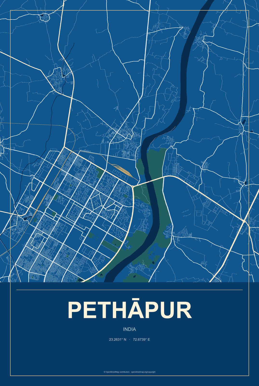Pethāpur, India City Map Aluminum Sign in Harbor Cobalt style