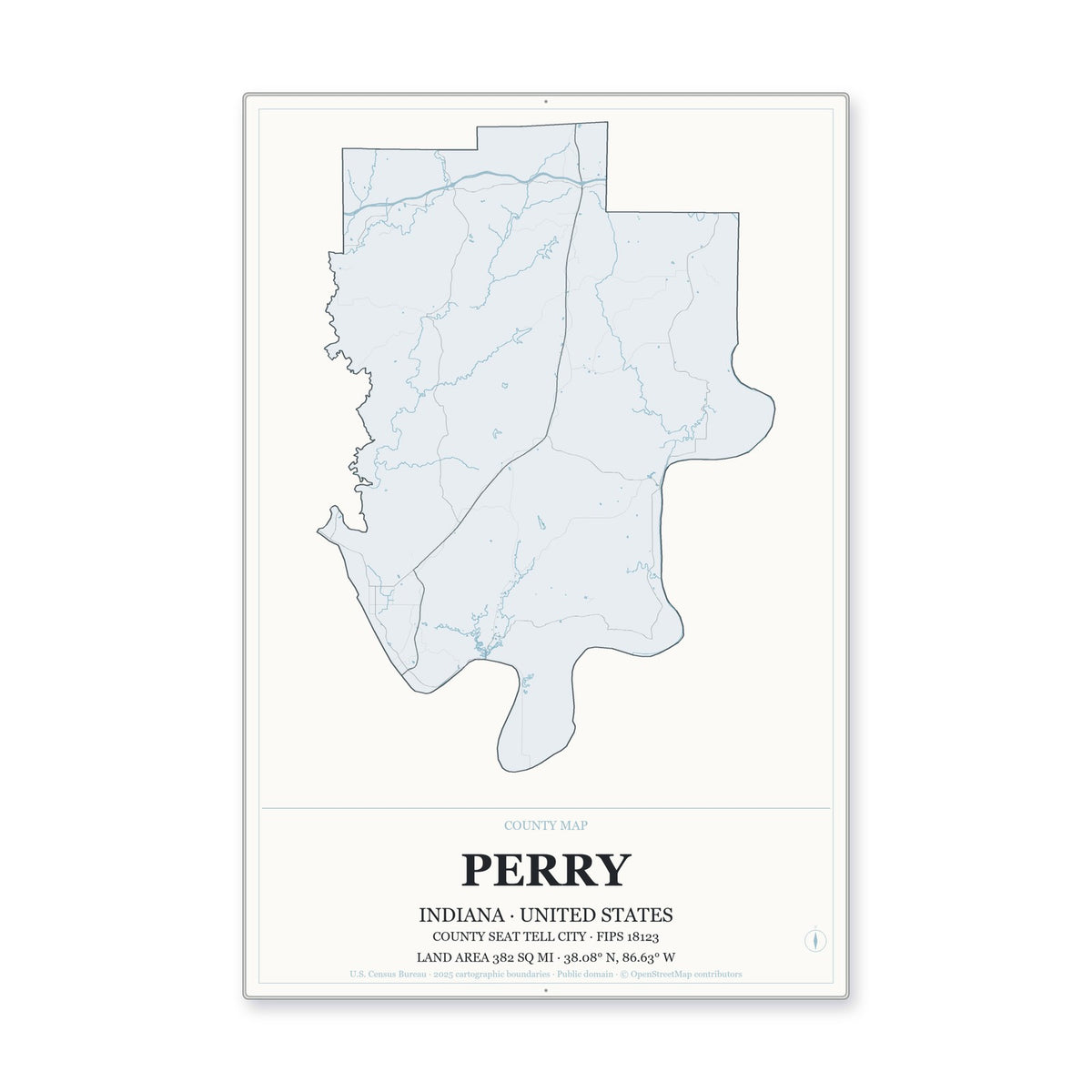 Perry County, Indiana Map Aluminum Sign in Gallery Air style