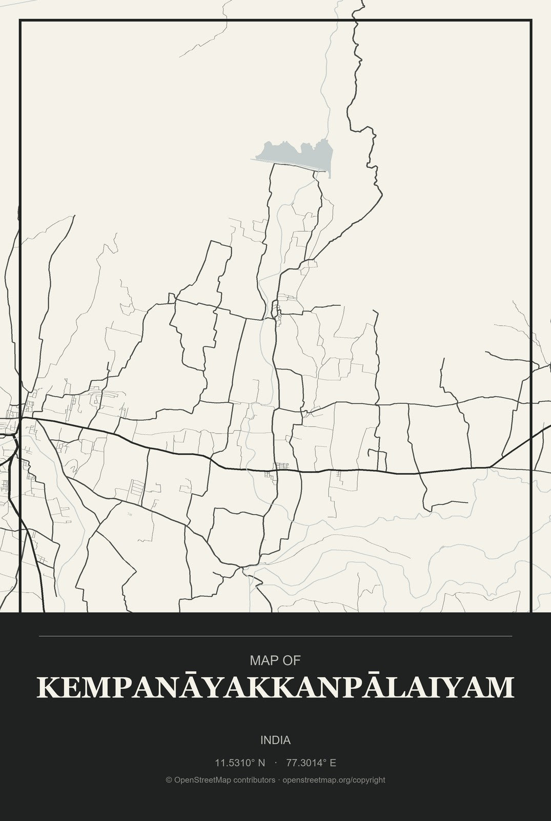 Kempanāyakkanpālaiyam, India City Map Aluminum Sign in Museum Plaque style
