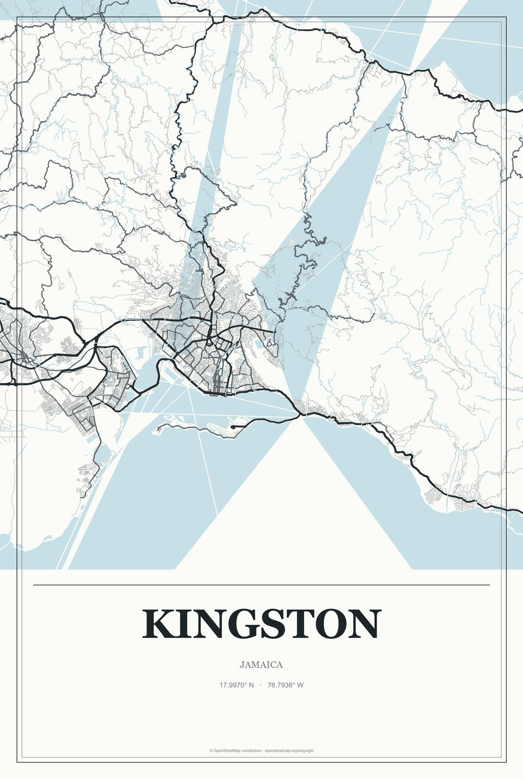 Kingston, Jamaica City Map Aluminum Sign in Gallery Air style