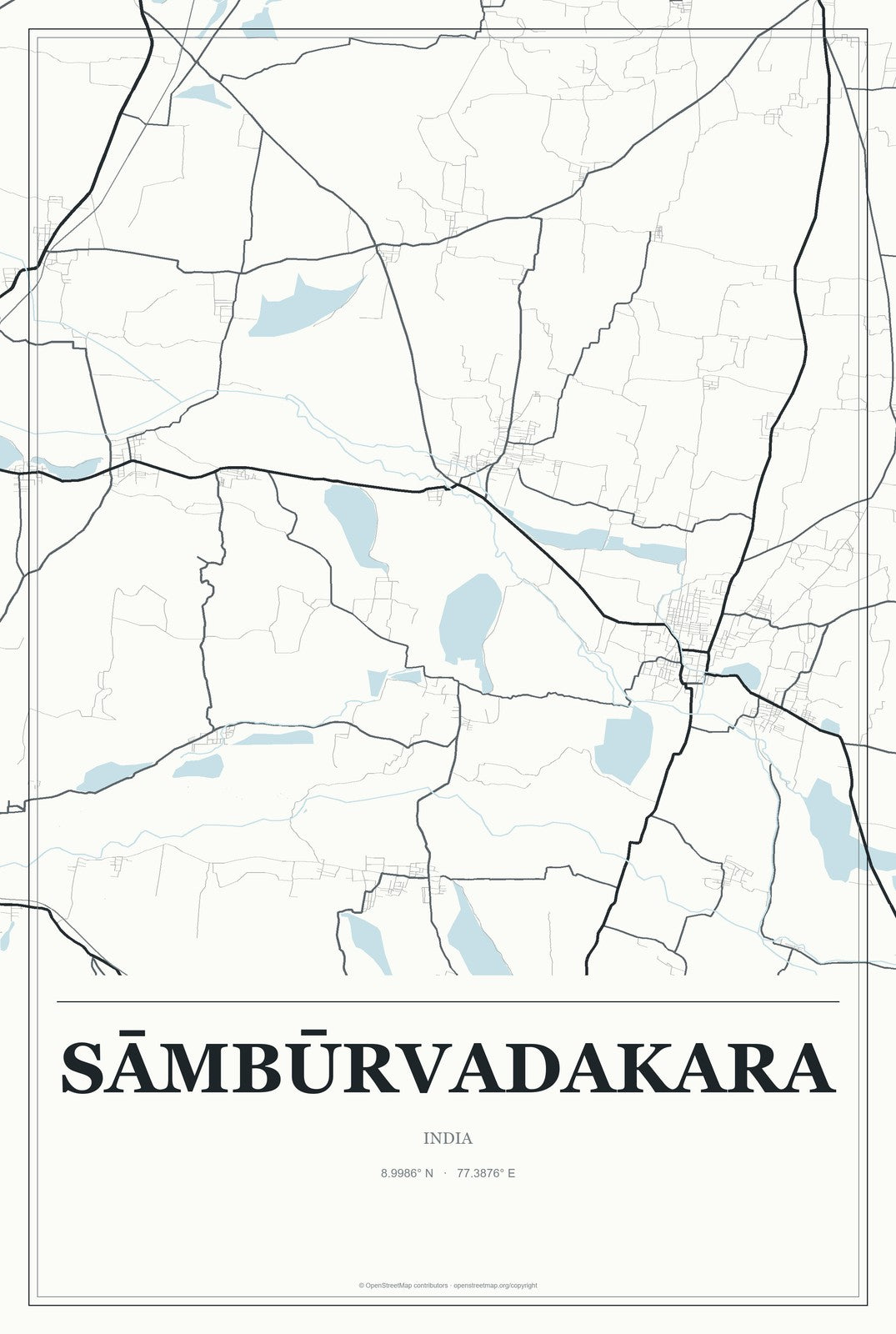 Sāmbūrvadakara, India City Map Aluminum Sign in Gallery Air style