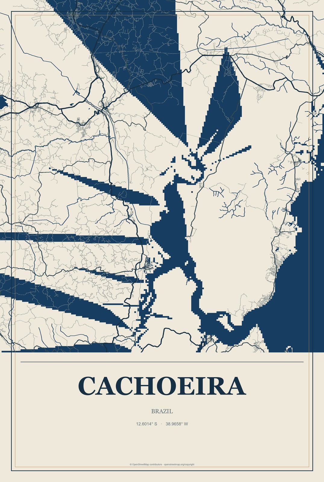 Cachoeira, Brazil City Map Aluminum Sign in Coastal Cutout style