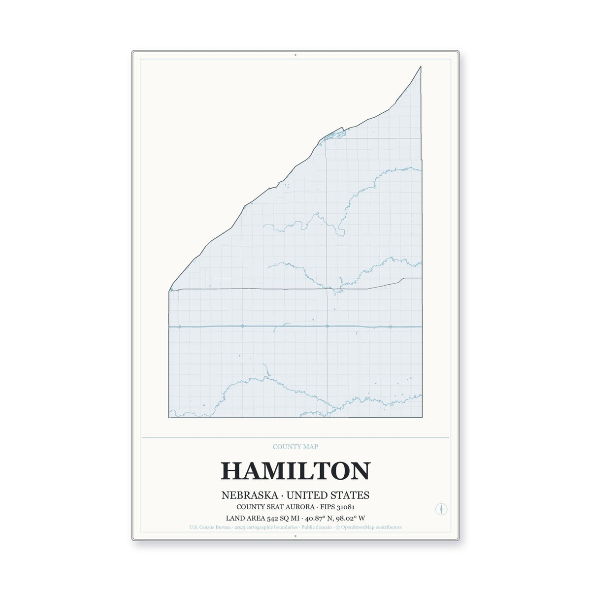 Hamilton County, Nebraska Map Aluminum Sign in Gallery Air style