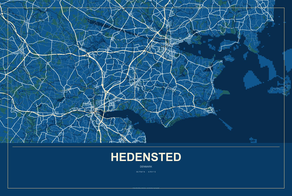 Hedensted, Denmark City Map Aluminum Sign in Harbor Cobalt style