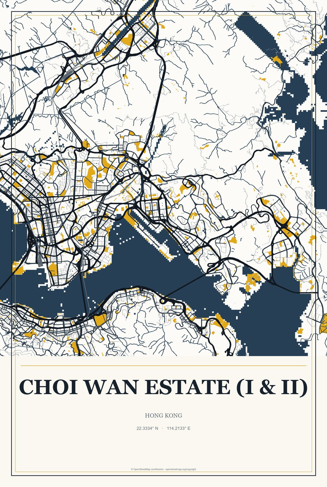 Choi Wan Estate (I & II), Hong Kong City Map Aluminum Sign in Citrine Modern style