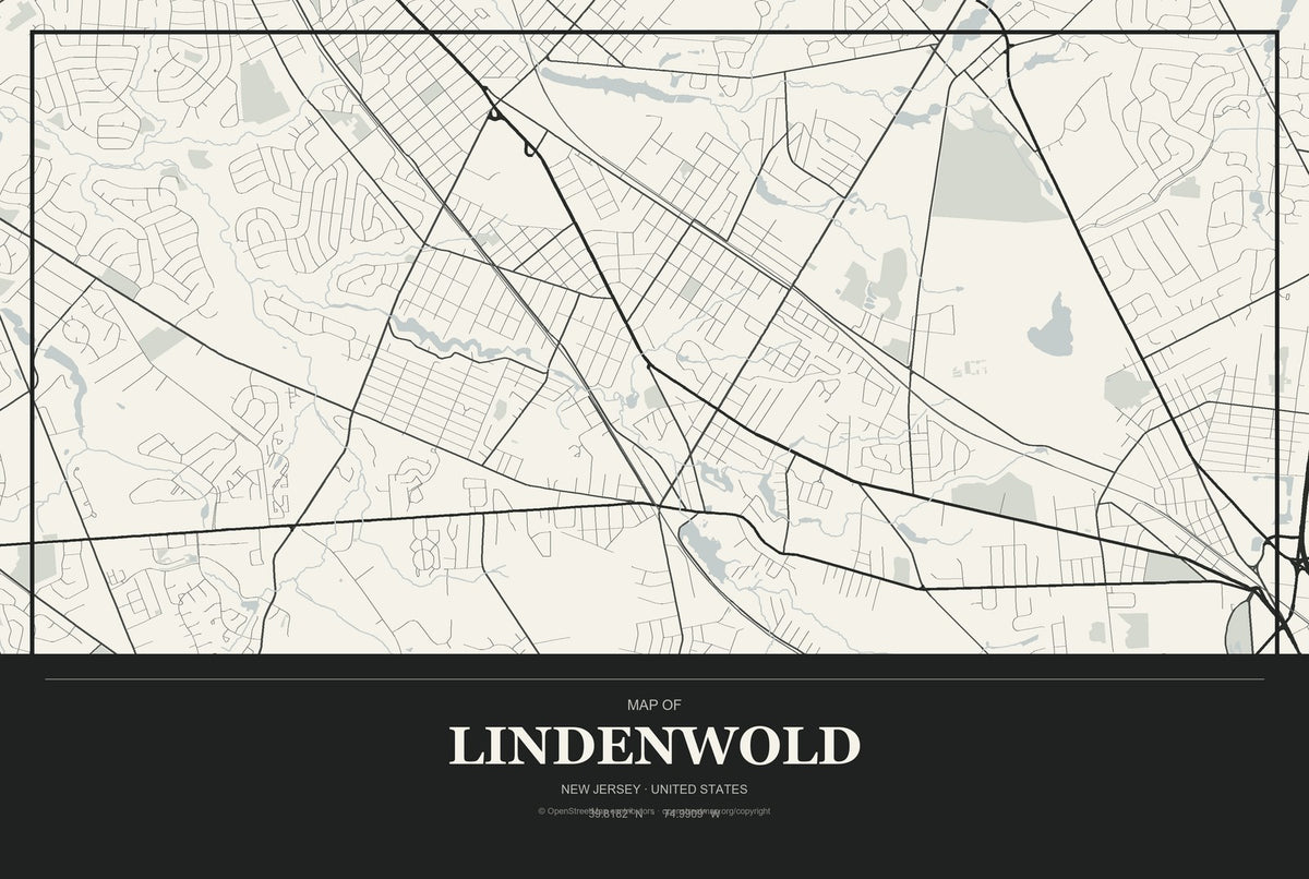Lindenwold, New Jersey City Map Aluminum Sign in Museum Plaque style