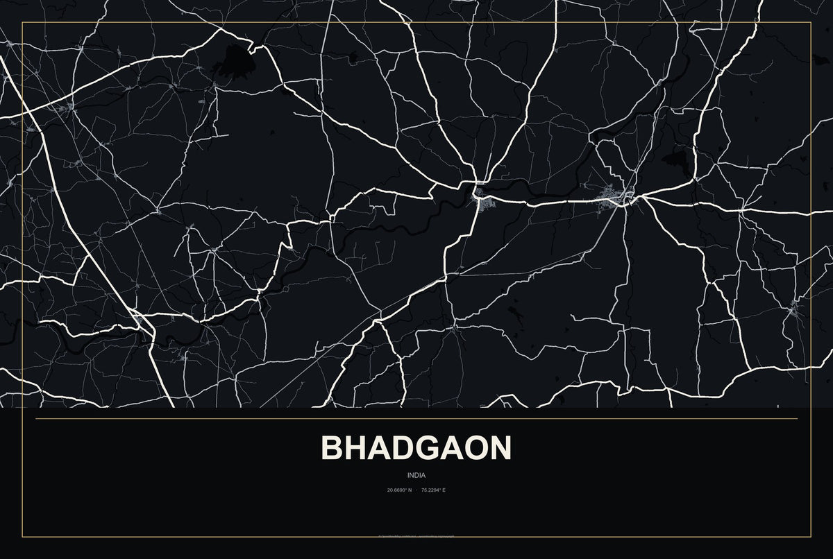 Bhadgaon, India City Map Aluminum Sign in Metropolitan Noir style
