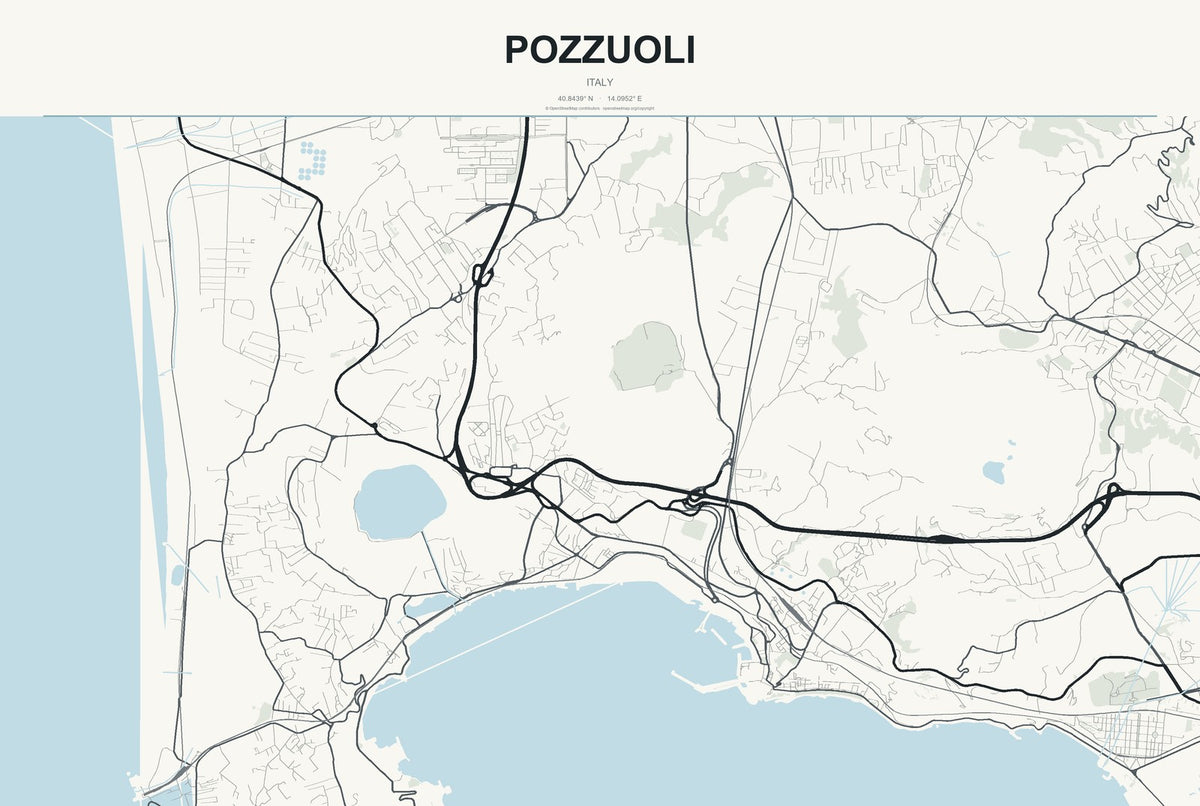 Pozzuoli, Italy City Map Aluminum Sign in Headline Atlas style