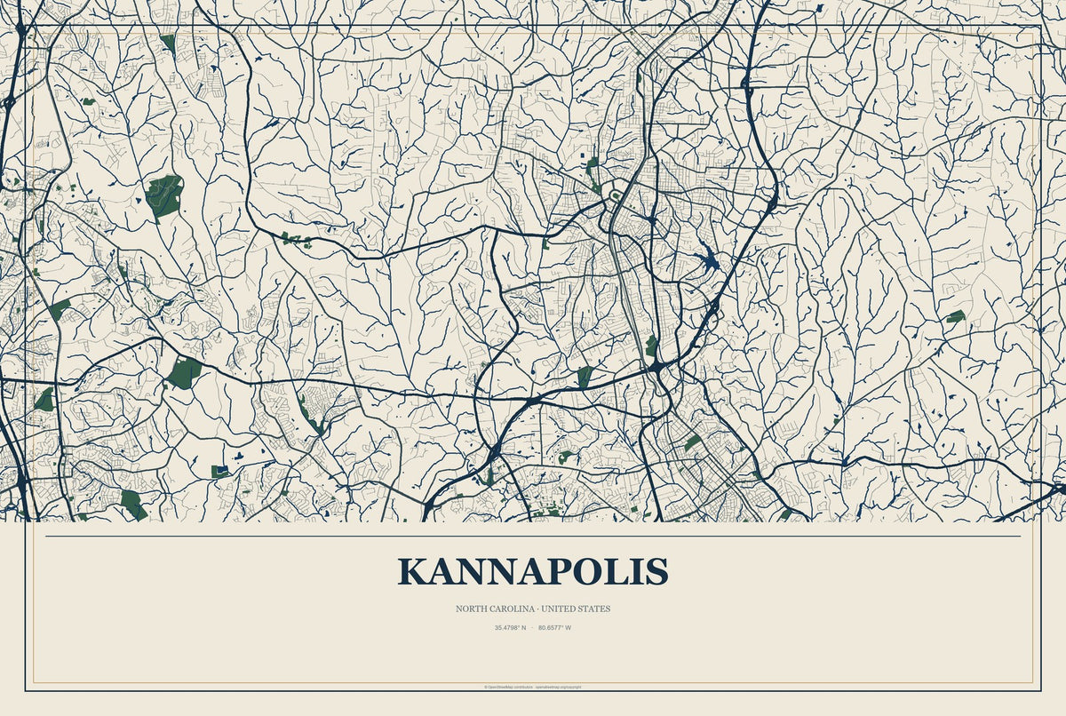 Kannapolis, North Carolina City Map Aluminum Sign in Coastal Cutout style