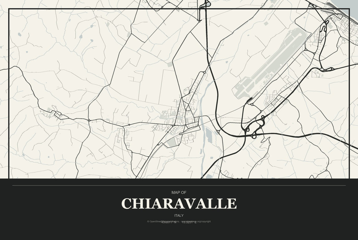 Chiaravalle, Italy City Map Aluminum Sign in Museum Plaque style