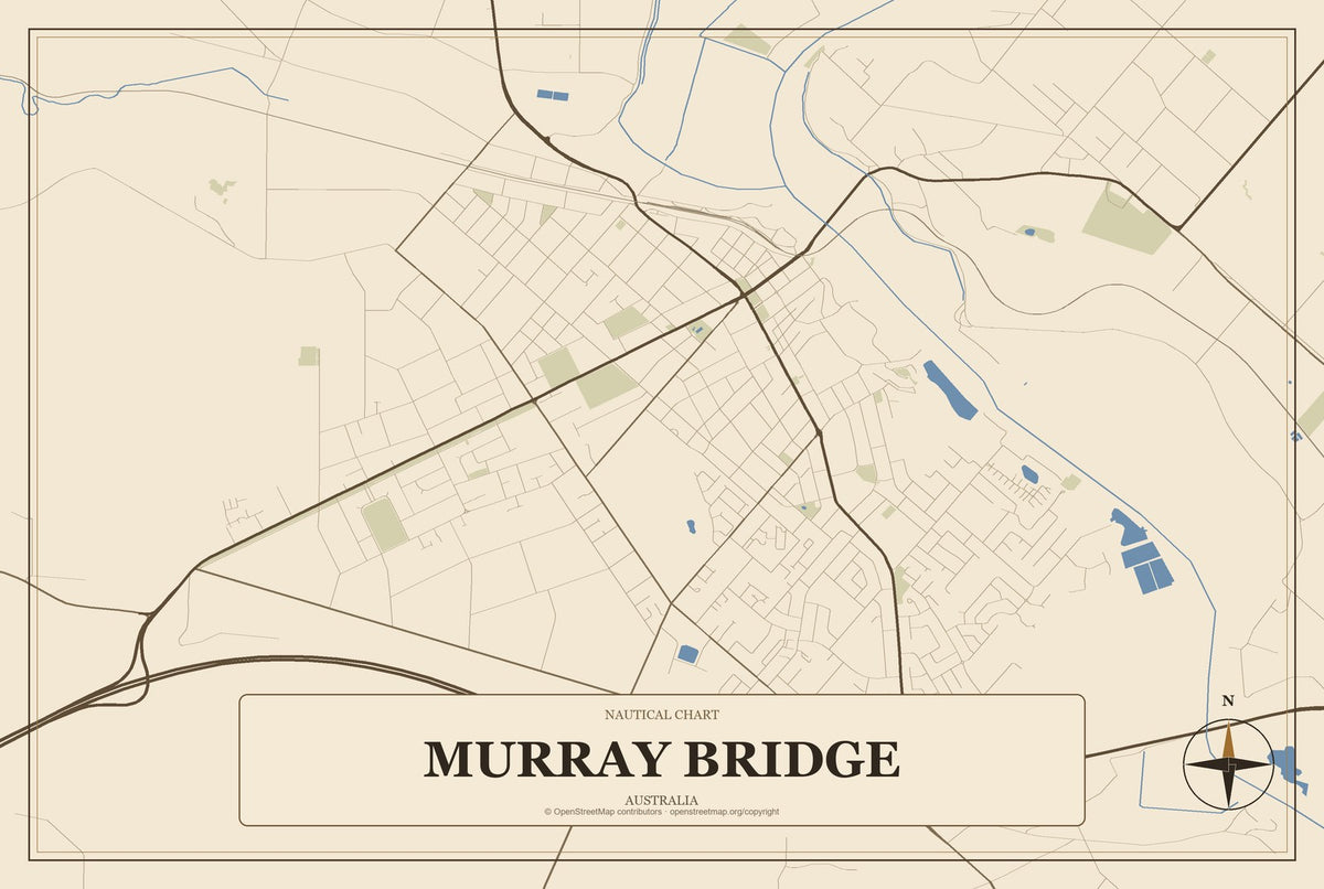 Murray Bridge, Australia City Map Aluminum Sign in Heritage Nautical style