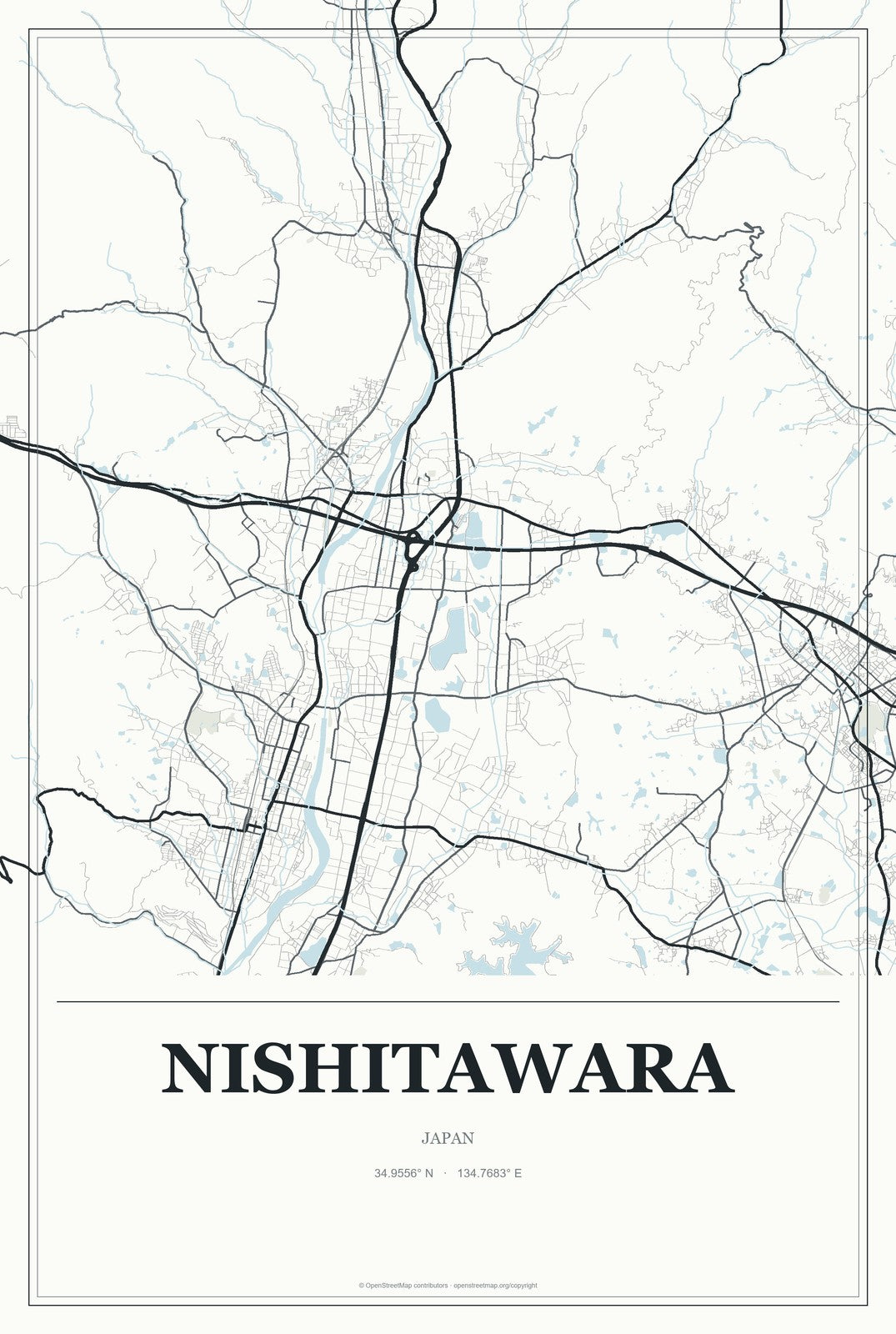Nishitawara, Japan City Map Aluminum Sign in Gallery Air style