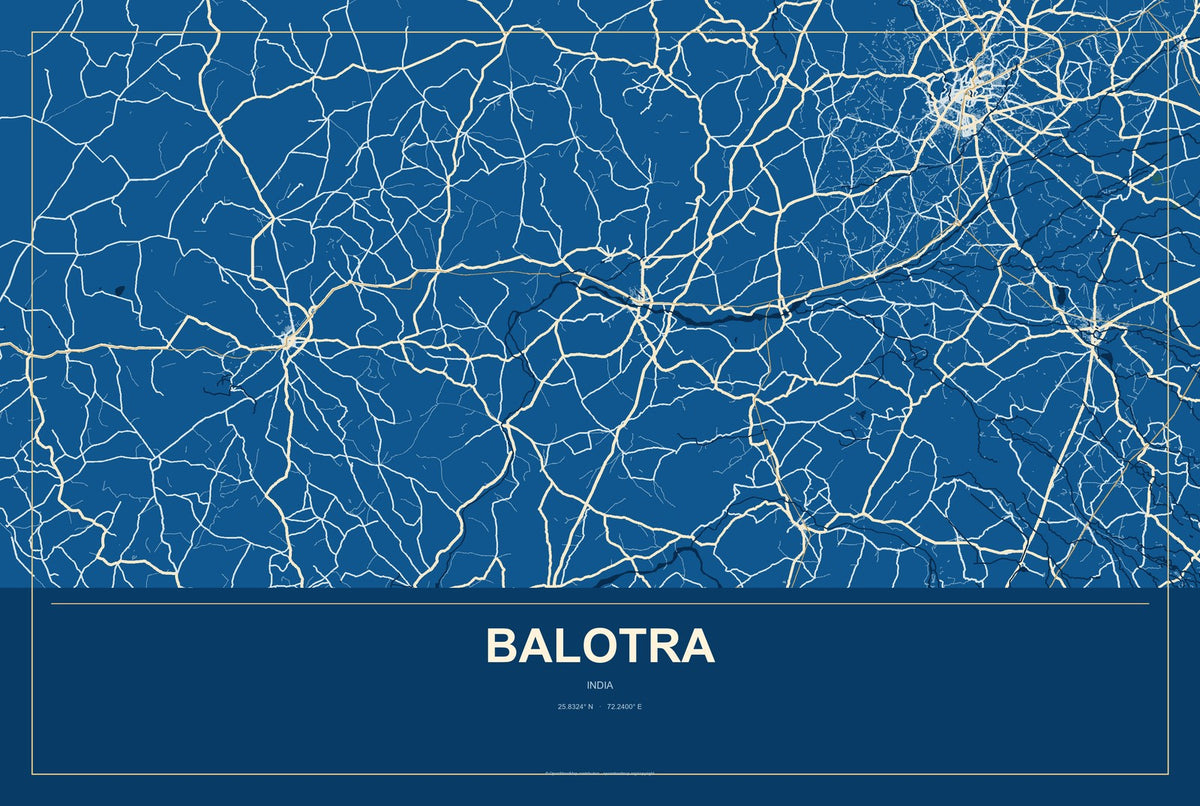 Balotra, India City Map Aluminum Sign in Harbor Cobalt style