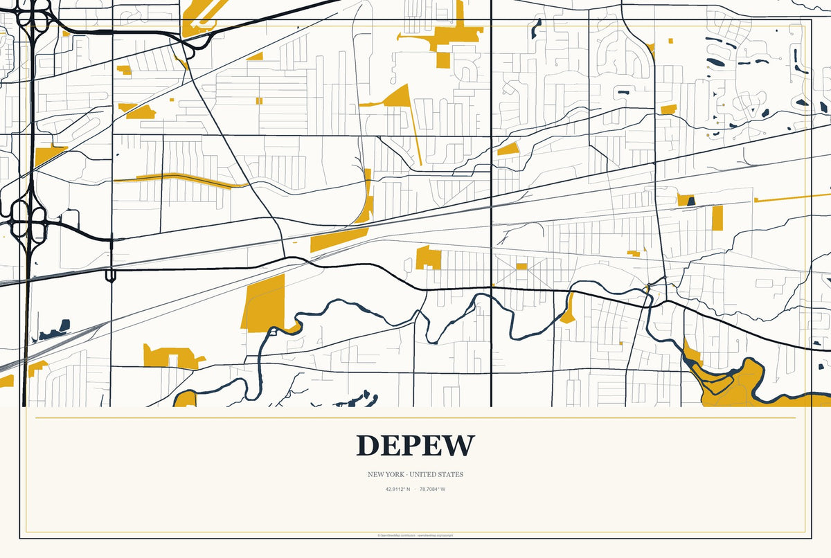 Depew, New York City Map Aluminum Sign in Citrine Modern style