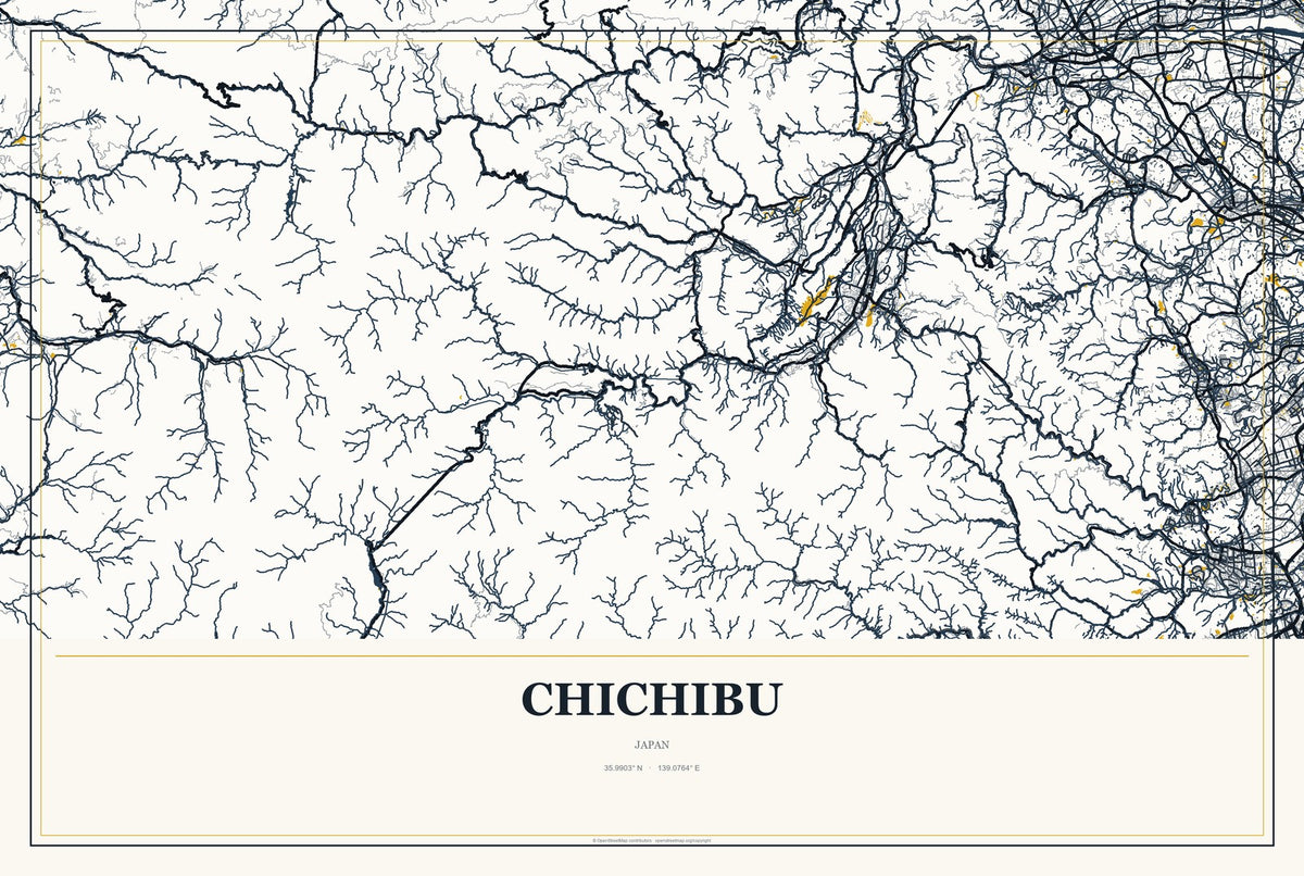 Chichibu, Japan City Map Aluminum Sign in Citrine Modern style