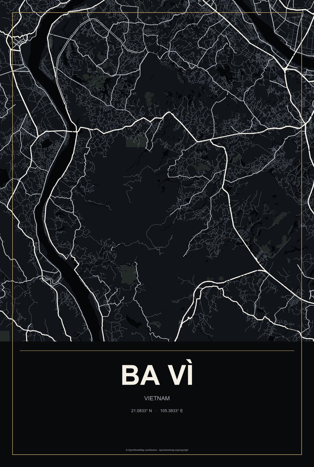 Ba Vì, Vietnam City Map Aluminum Sign in Metropolitan Noir style