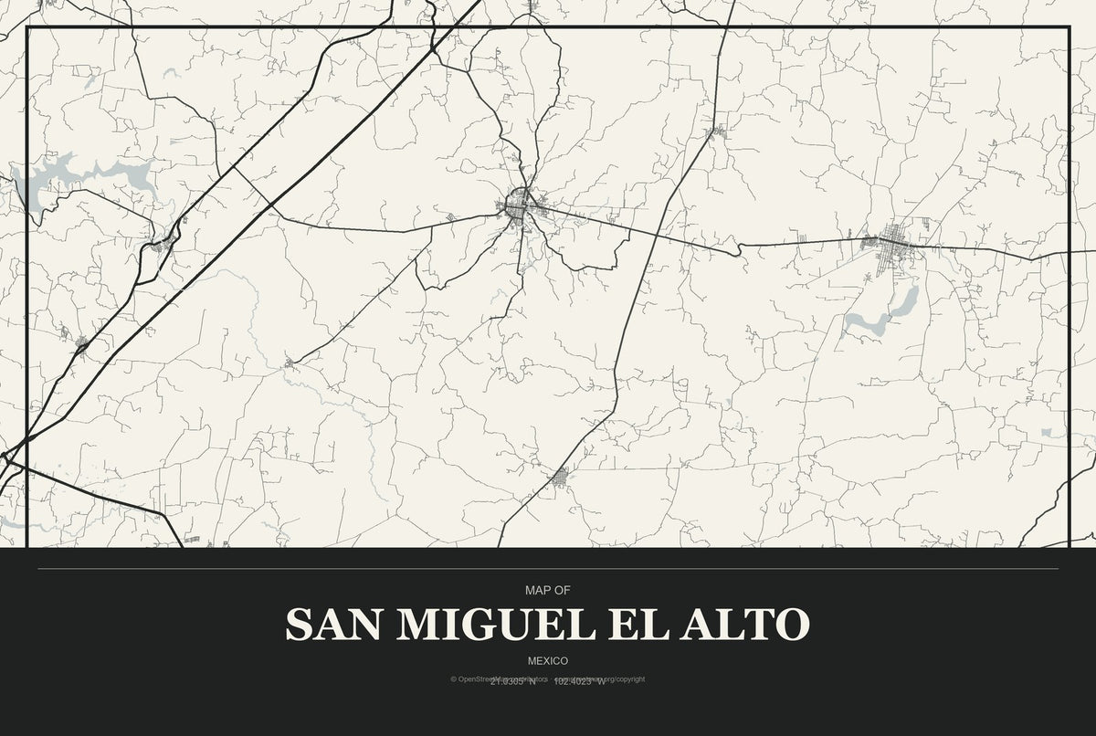 San Miguel el Alto, Mexico City Map Aluminum Sign in Museum Plaque style