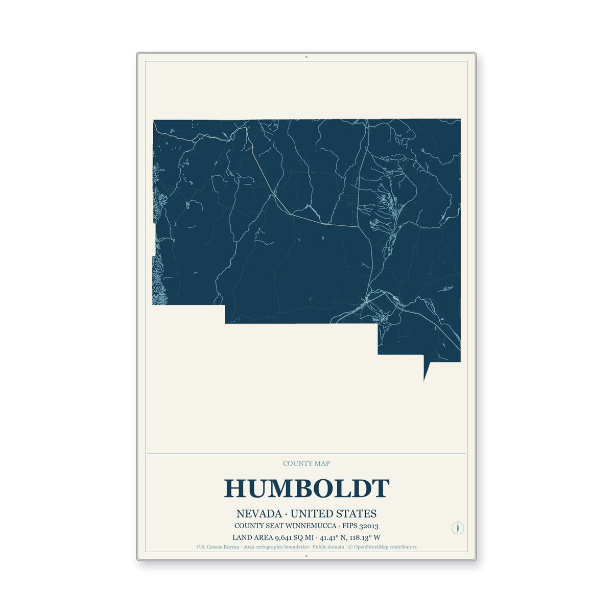 Humboldt County, Nevada Map Aluminum Sign in Coastal Cutout style