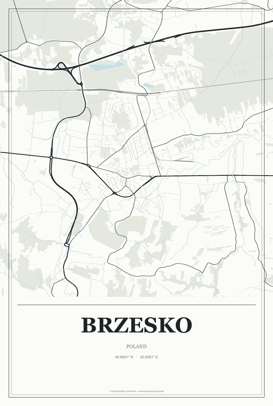 Brzesko, Poland City Map Aluminum Sign in Gallery Air style