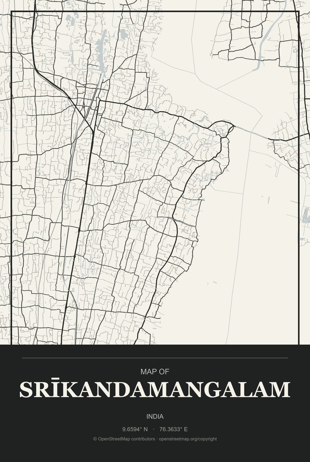 Srīkandamangalam, India City Map Aluminum Sign in Museum Plaque style