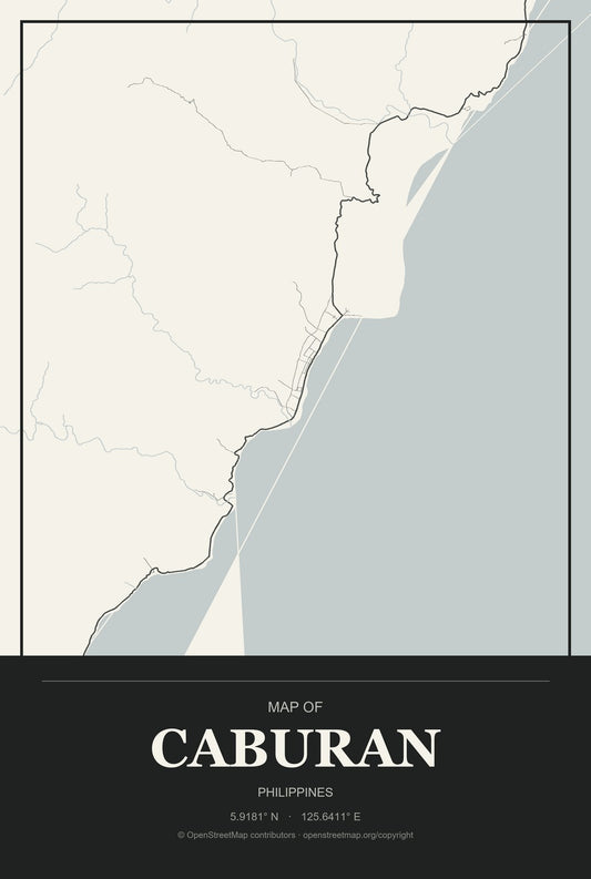Caburan, Philippines City Map Aluminum Sign in Museum Plaque style