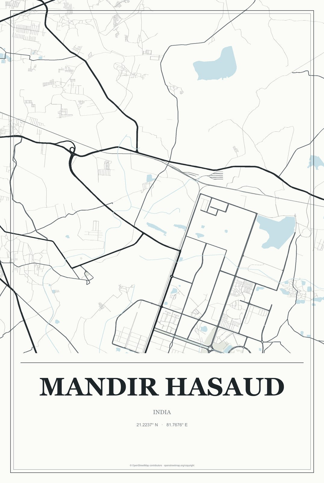 Mandir Hasaud, India City Map Aluminum Sign in Gallery Air style