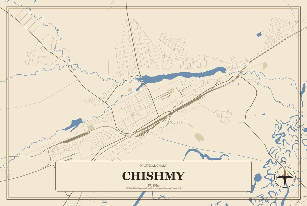 Chishmy, Russia City Map Aluminum Sign in Heritage Nautical style