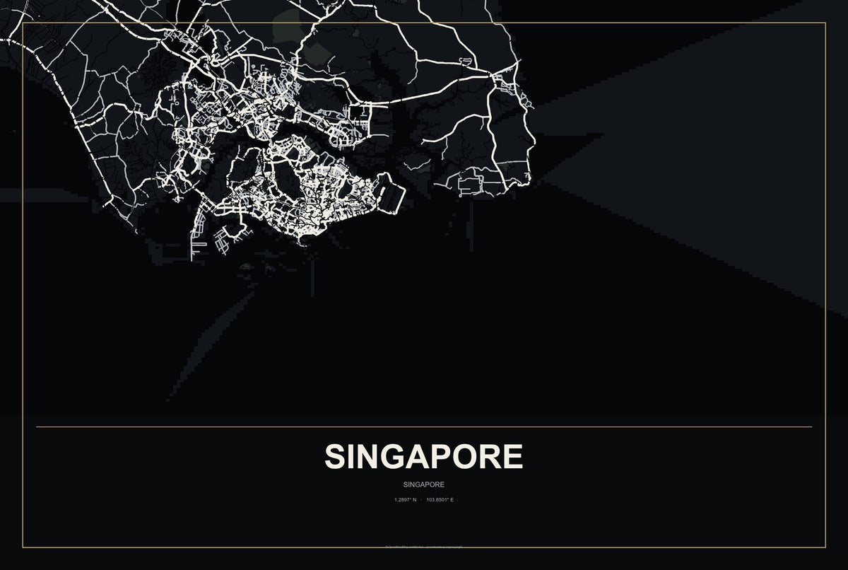 Singapore, Singapore City Map Aluminum Sign in Metropolitan Noir style