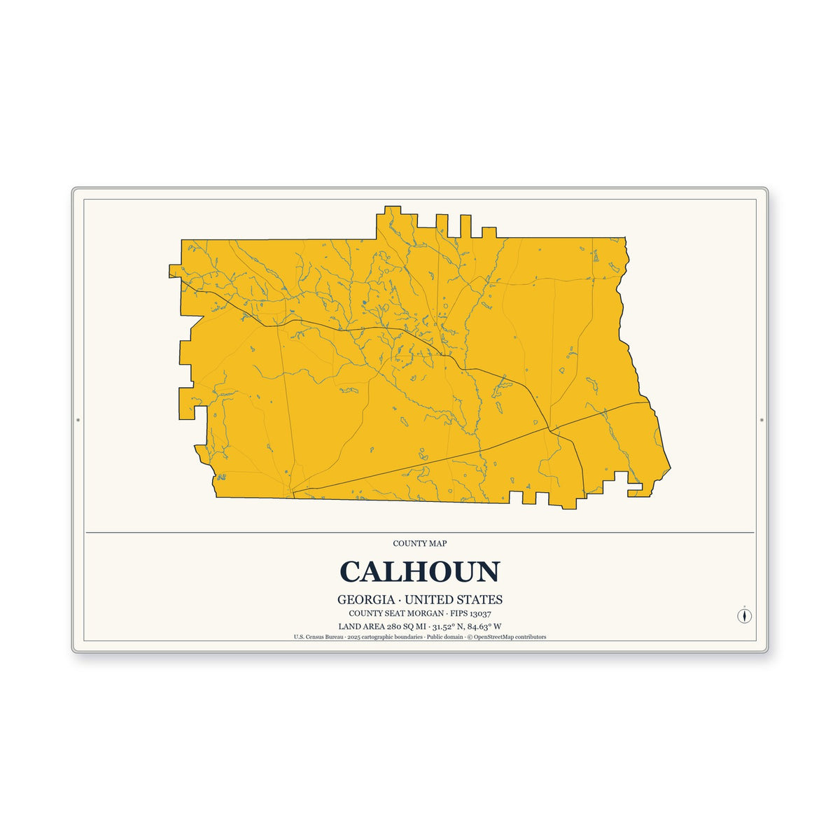 Calhoun County, Georgia Map Aluminum Sign in Citrine Modern style
