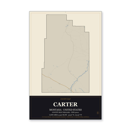 Carter County, Montana Map Aluminum Sign in Museum Plaque style