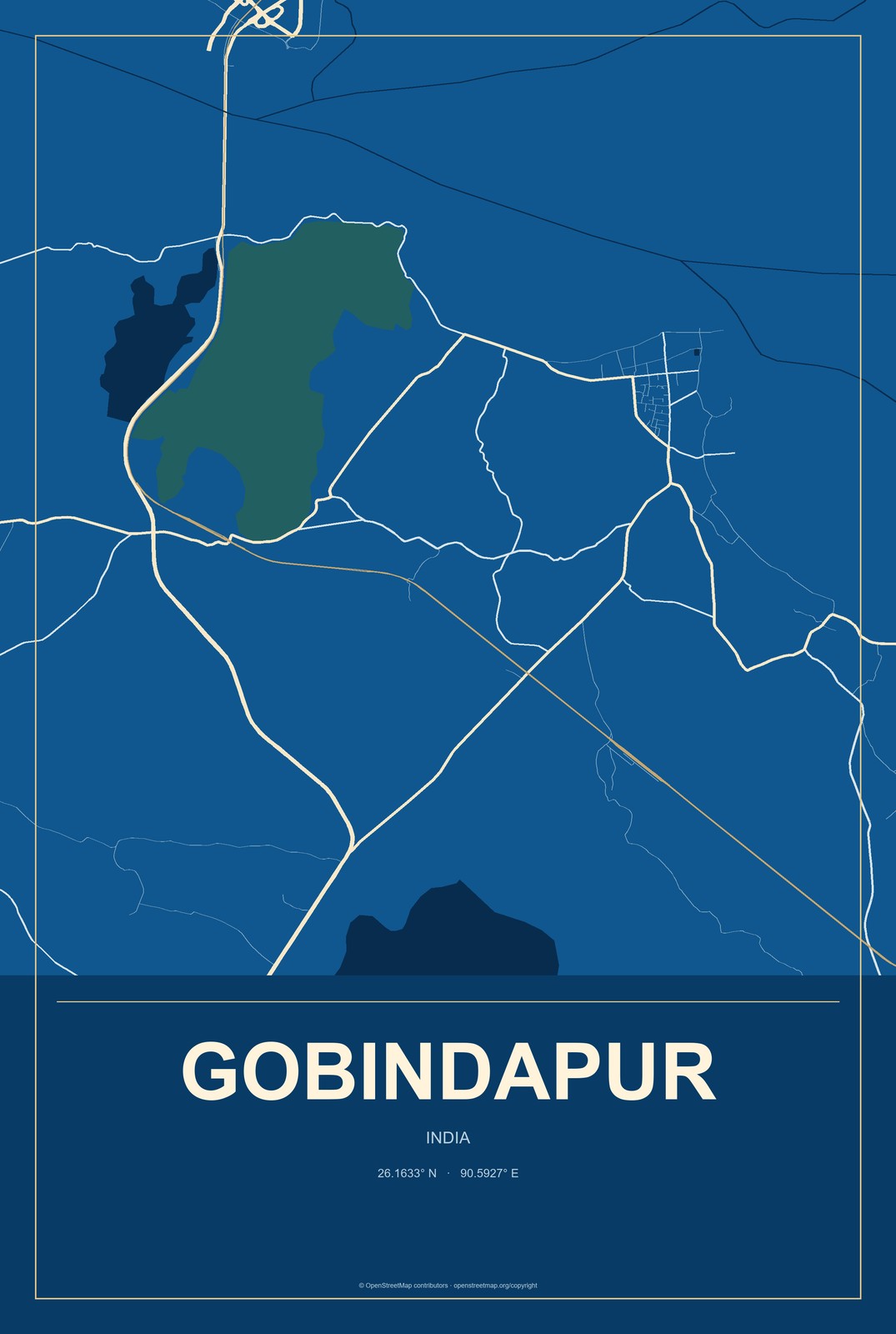 Gobindapur, Assam, India City Map Aluminum Sign in Harbor Cobalt style