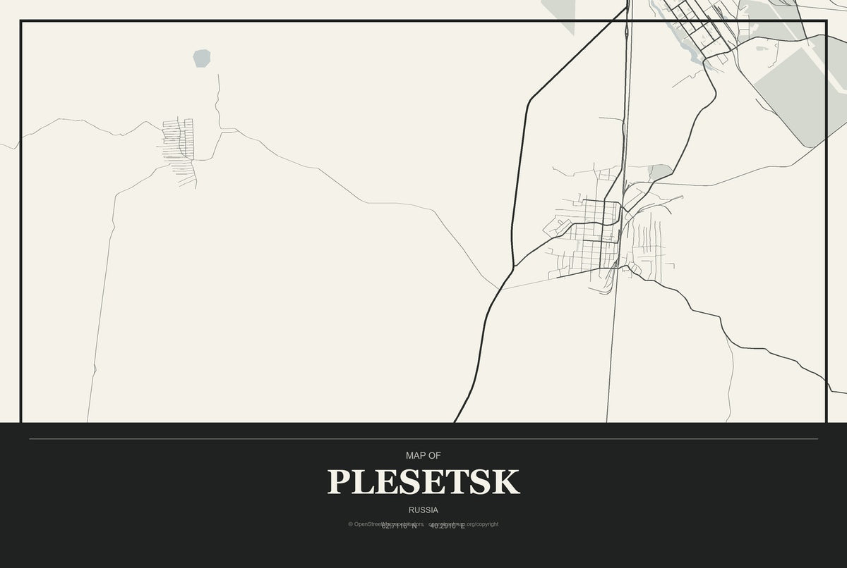 Plesetsk, Russia City Map Aluminum Sign in Museum Plaque style