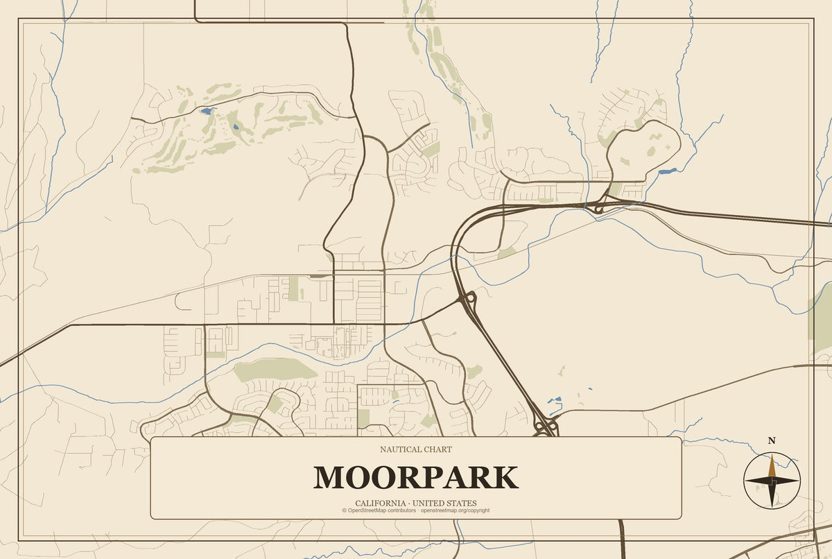 Moorpark, California City Map Aluminum Sign in Heritage Nautical style