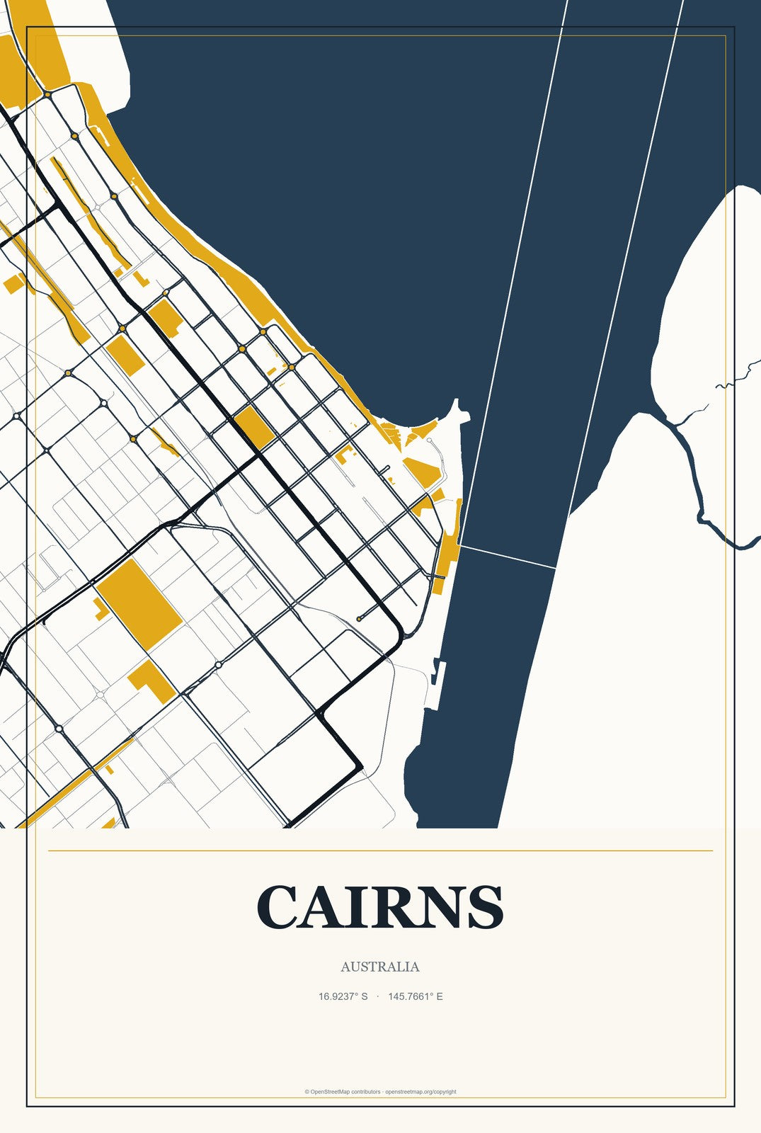 Cairns, Australia City Map Aluminum Sign in Citrine Modern style