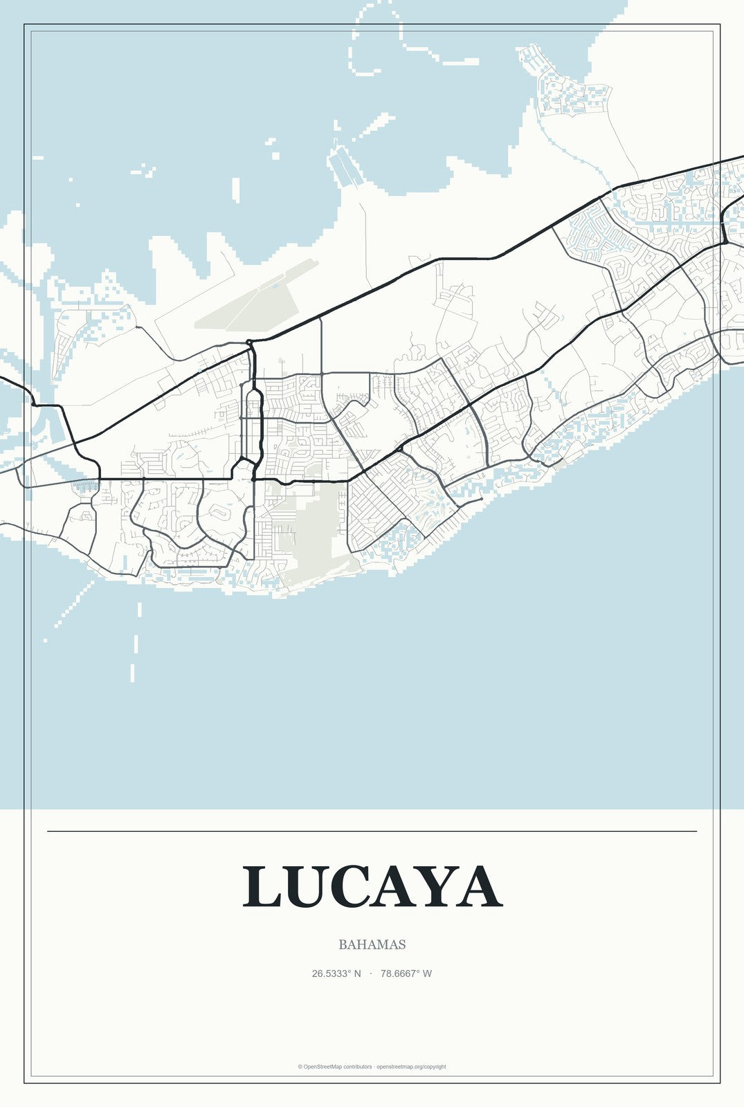 Lucaya, Bahamas City Map Aluminum Sign in Gallery Air style