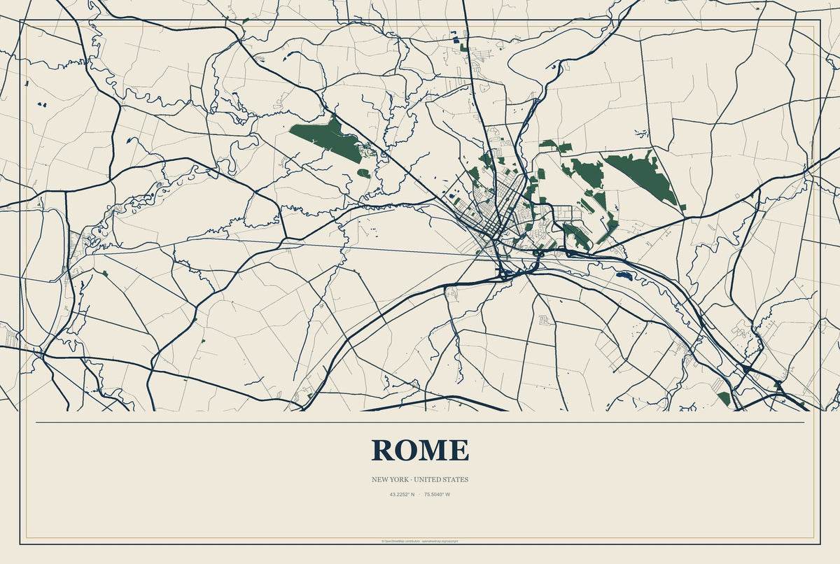 Rome, New York City Map Aluminum Sign in Coastal Cutout style