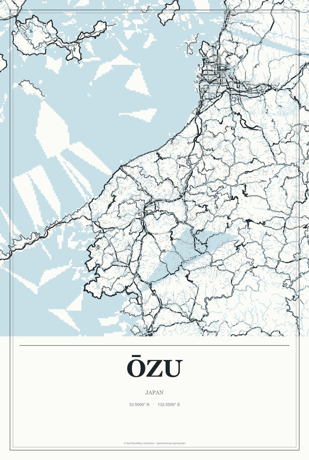 Ōzu, Kumamoto, Japan City Map Aluminum Sign in Gallery Air style