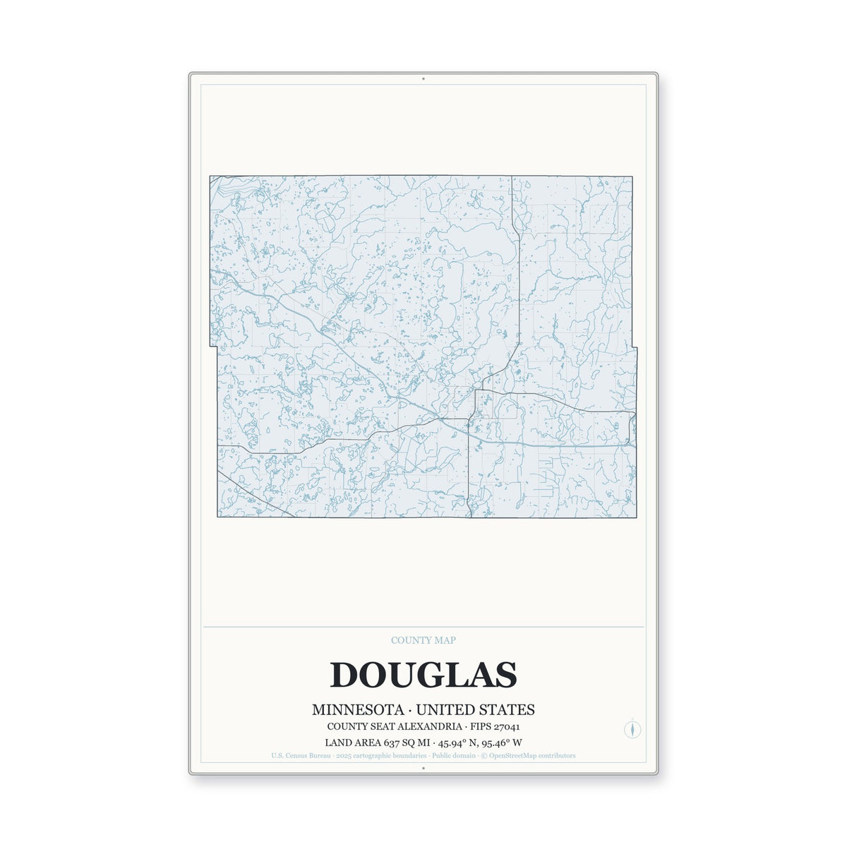 Douglas County, Minnesota Map Aluminum Sign in Gallery Air style