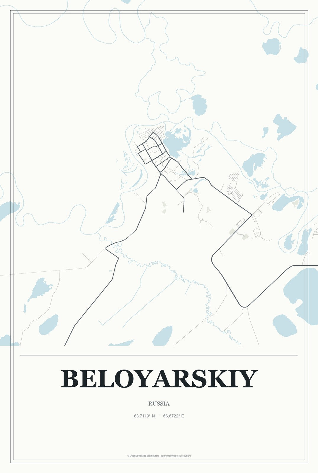 Beloyarskiy, Khanty-Mansia, Russia City Map Aluminum Sign in Gallery Air style