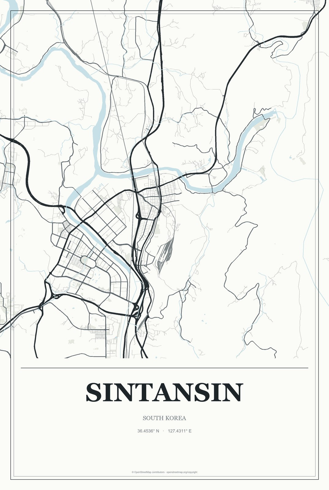 Sintansin, South Korea City Map Aluminum Sign in Gallery Air style