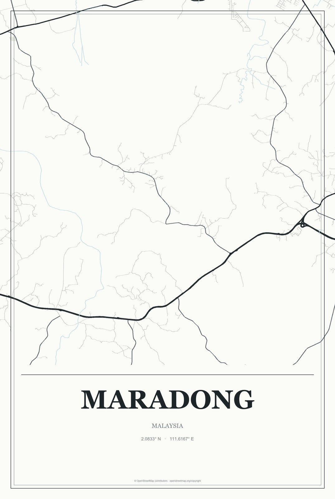 Maradong, Malaysia City Map Aluminum Sign in Gallery Air style