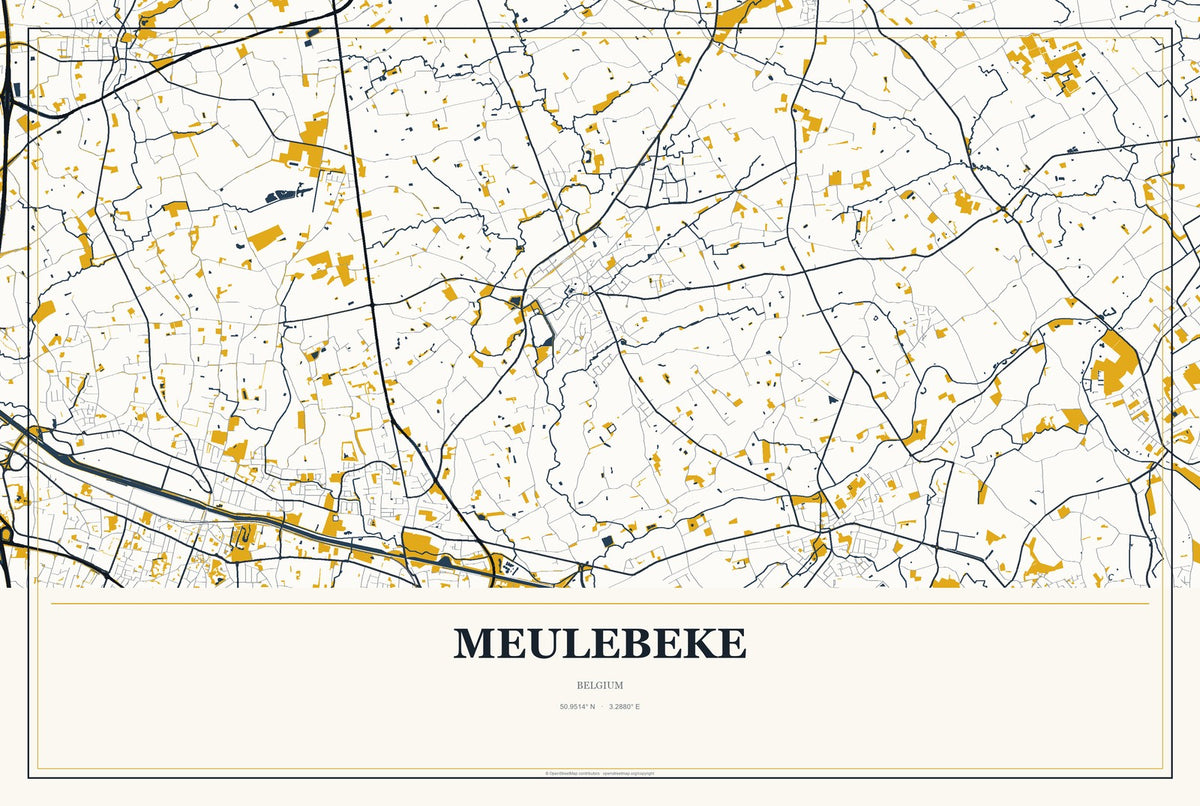 Meulebeke, Belgium City Map Aluminum Sign in Citrine Modern style