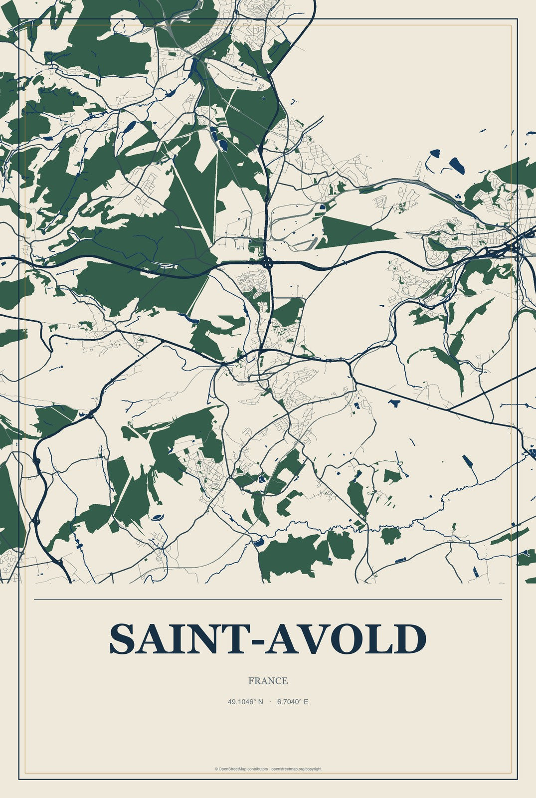 Saint-Avold, France City Map Aluminum Sign in Coastal Cutout style