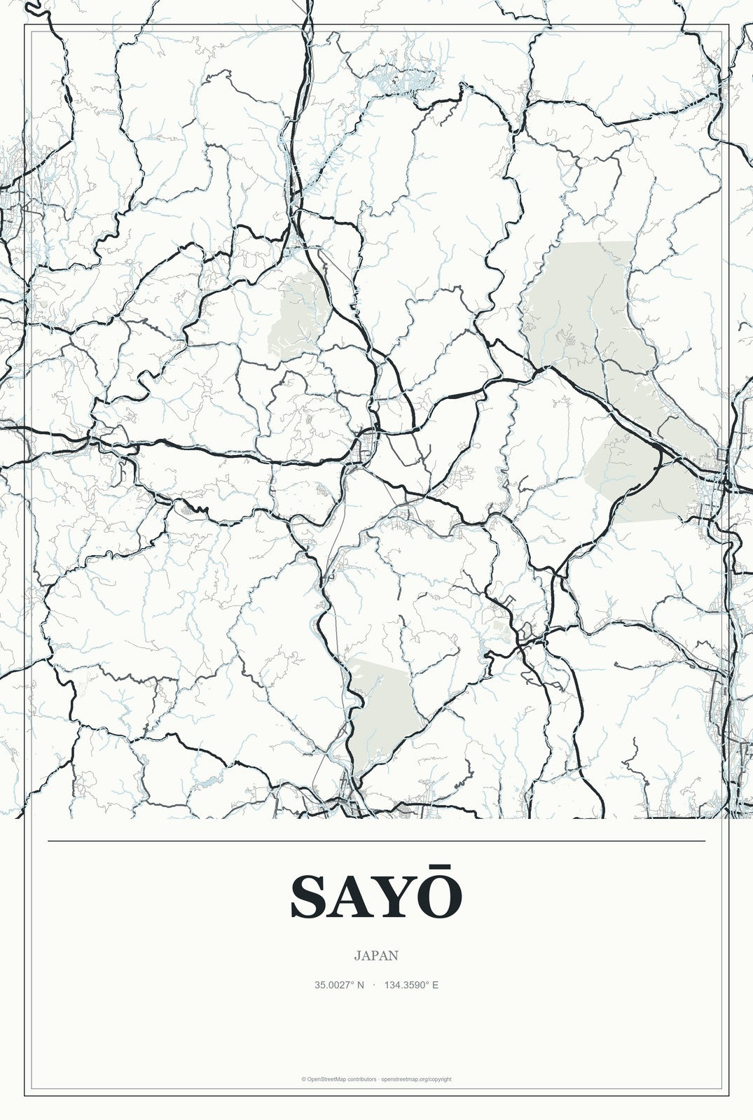 Sayō, Japan City Map Aluminum Sign in Gallery Air style