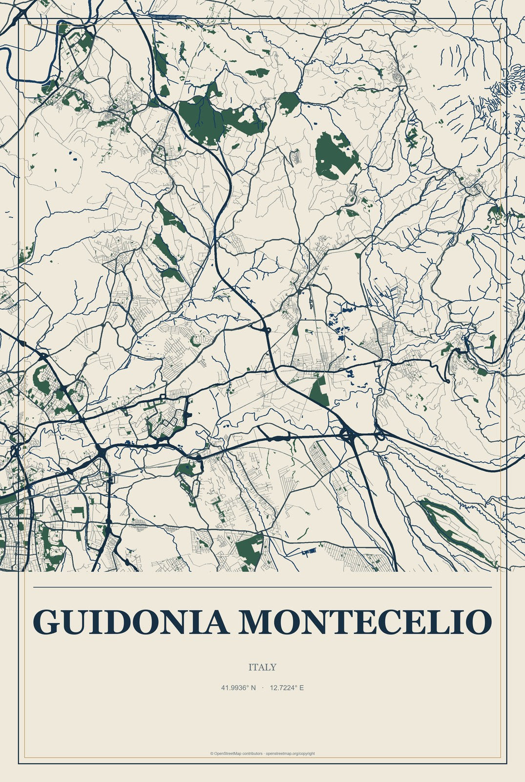 Guidonia Montecelio, Italy City Map Aluminum Sign in Coastal Cutout style