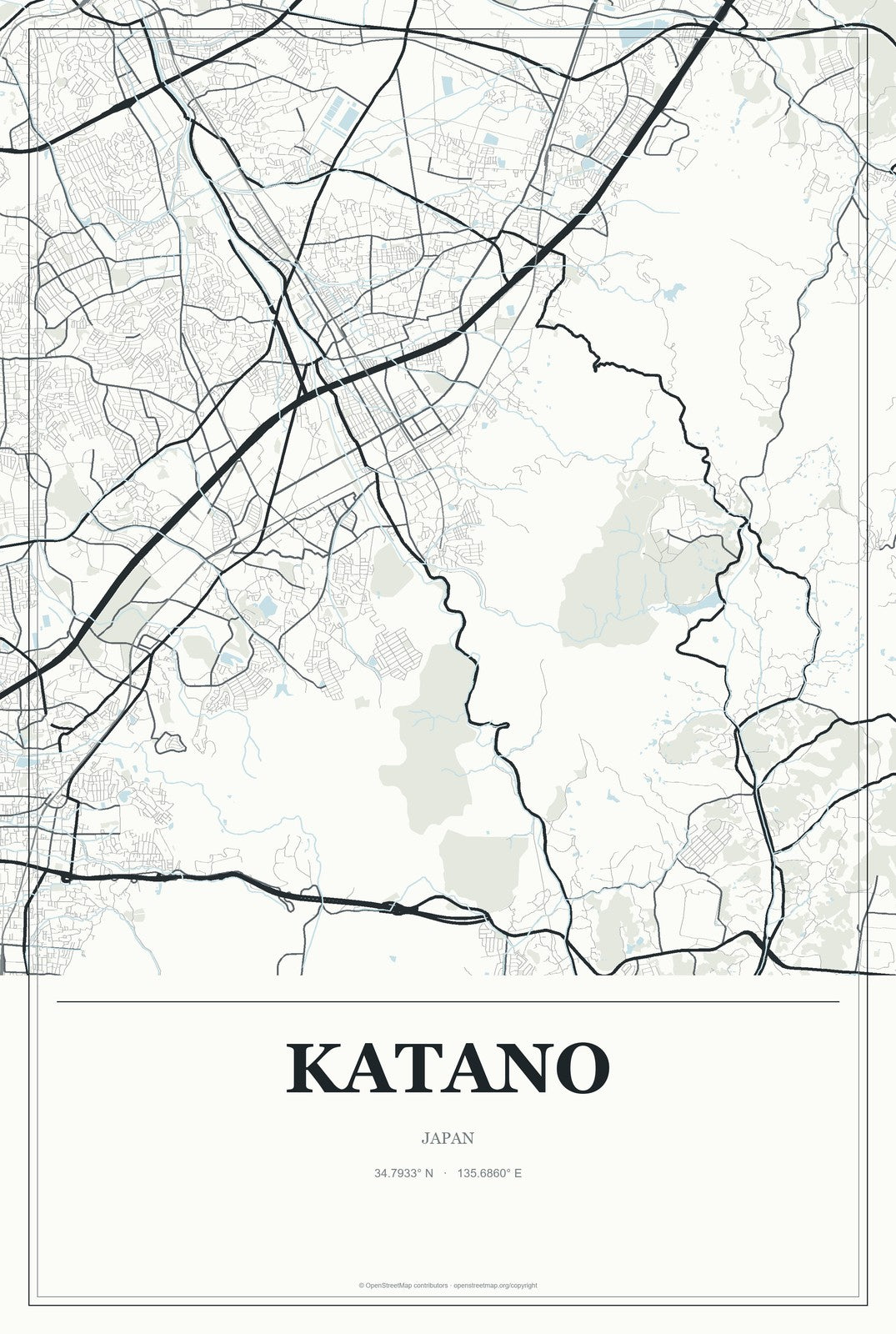 Katano, Japan City Map Aluminum Sign in Gallery Air style